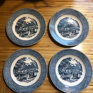 Bread & Butter Plate Currier & Ives Blue set of 4